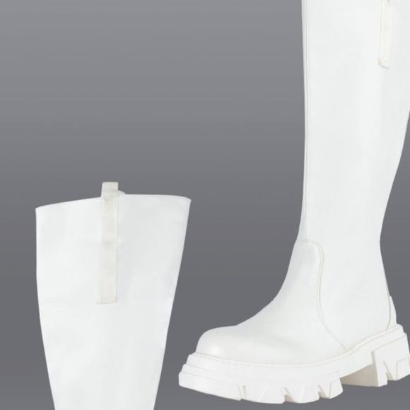 Callie Livs Gone Girl Azalea Wang Chunky Flat White Vegan Leather Riding Boot 10 - Picture 4 of 8